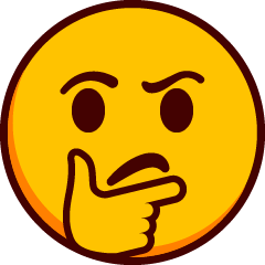 A slightly frowning emoji with slightly raised eyebrows and a finger on the chin.