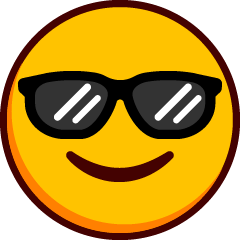 An emoji with a closed mouth smile and sunglasses.