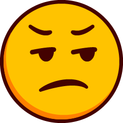 A half frowning emoji with eyes looking to the right and irritated eyebrows.