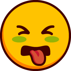 An emoji with its eyes squeezed shut, a green tinge to its cheeks, and its tongue fully sticking out of its open mouth.
