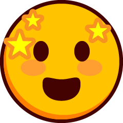 A grinning emoji with blushing cheeks and stars around its head.