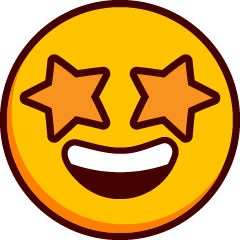 A smiling emoji with an open mouth and stars for eyes.