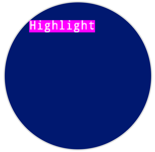A screenshot of the robot’s screen reads Highlight in white text with a purple highlight around it, beginning in the upper left corner.
