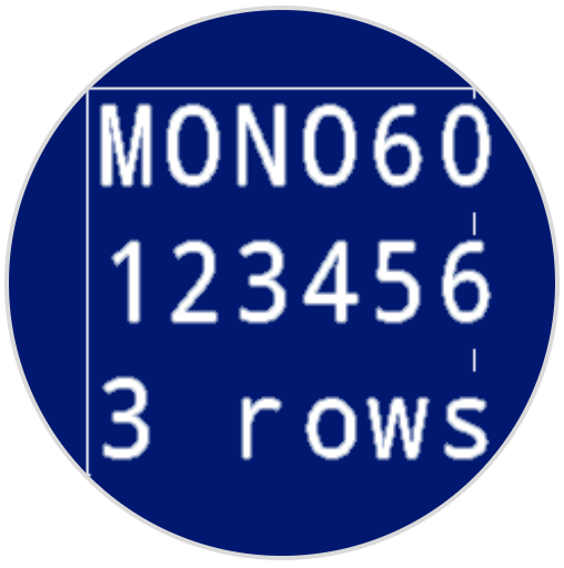 Same image as the one previous, with Mono 60 font. The numbers 1-6 span 1 row of text. The bottom reads 3 rows.