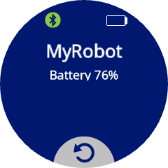 Robot name and battery level shown on the screen.