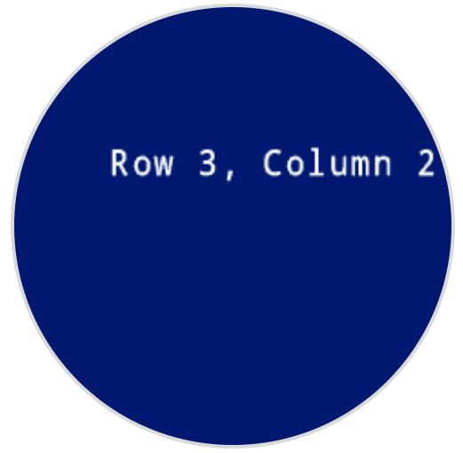A screenshot of the robot's screen, with Row 3, Column 2 printed in white just above the center of the screen, beginning at row 3 column 2.