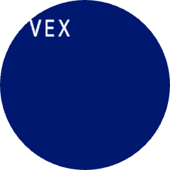 A screenshot of the robot’s screen shows the word VEX in Mono 40 font printed in white in the upper left corner.