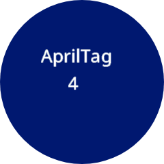A screenshot of the robot's screen with white text printed near the center, reading AprilTag on the first line and 4 on the second line.