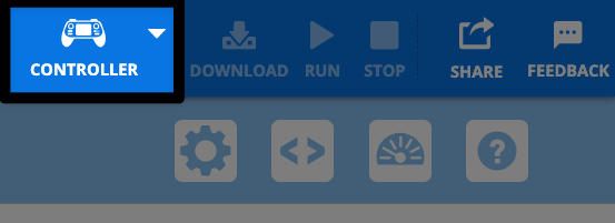 A screenshot of the upper right corner of the VEXcode AIR Toolbar, with the white Controller icon highlighted, to the left of the grayed out download button.