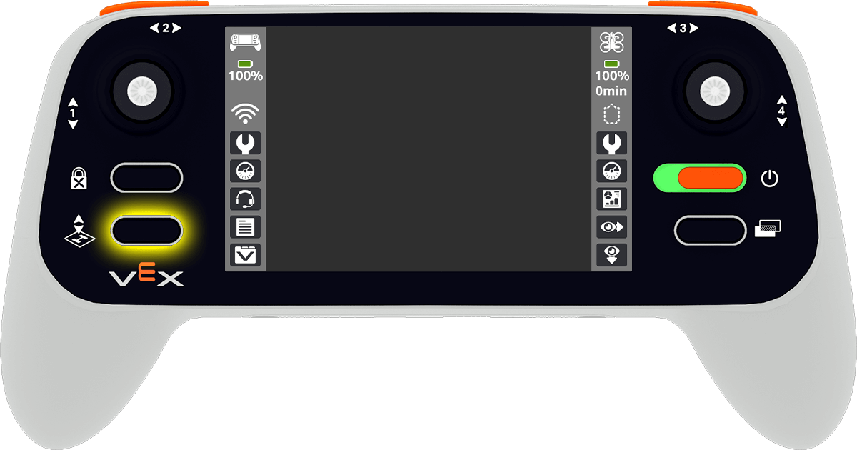 The controller with the Takeoff and Land button in the lower right corner highlighted.