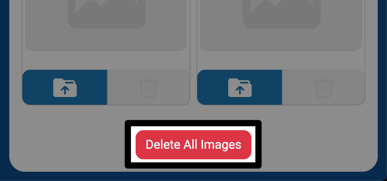 A close up screenshot of the bottom of the Images tab in the Control Panel with the Delete All Images button highlighted.