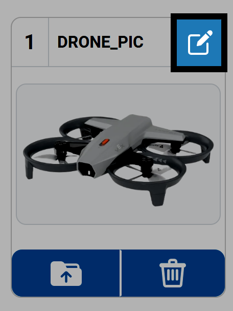 A close up screenshot of slot 1 in the image tab, with the pencil edit icon to the right of the name text box highlighted. The name now reads Drone underscore pic.