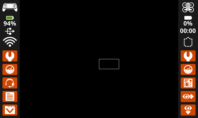 A screenshot of the VEX AIR Drone Controller screen, with a white rectangle drawn so that the upper left corner is the center of the screen.