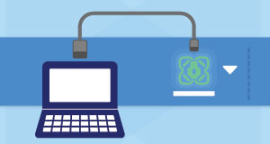 A wired connection from a device to VEXcode AIR.