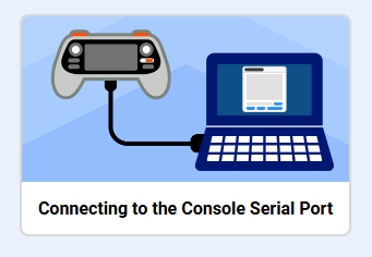 Illustration showing a VEX AIR Drone controller connected by cable to a laptop, labeled ‘Connecting to the Console Serial Port.’