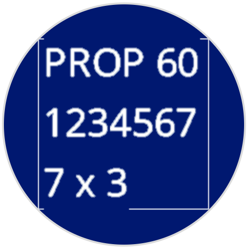 Captura de pantalla de la pantalla del robot que muestra una muestra de números impresos en la fuente Prop 60. Los números del 1 al 7 abarcan 1 fila de texto. En la parte inferior se lee 7 por 3.