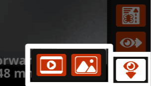 Captura de pantalla de primer plano de la esquina inferior derecha de la pantalla del controlador de drones VEX AIR, resalte el ícono con el ojo y una flecha hacia abajo.
