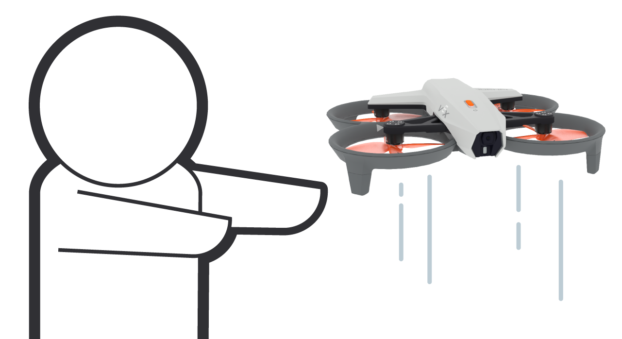 Ilustración de una persona con los brazos extendidos para tocar un dron en pleno vuelo.