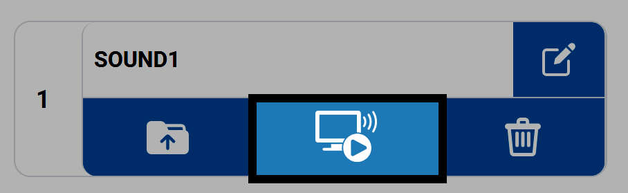 La misma captura de pantalla de la fila 1 que antes, con el botón central debajo del nombre resaltado. El botón tiene un icono de computadora y una flecha de reproducción.