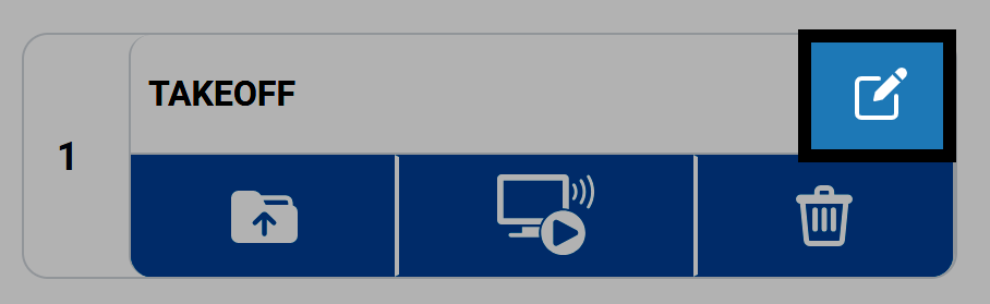 La misma captura de pantalla que antes, con el archivo de sonido de la fila 1 que dice Takeoff, y el icono de edición del lápiz a la derecha del texto resaltado.