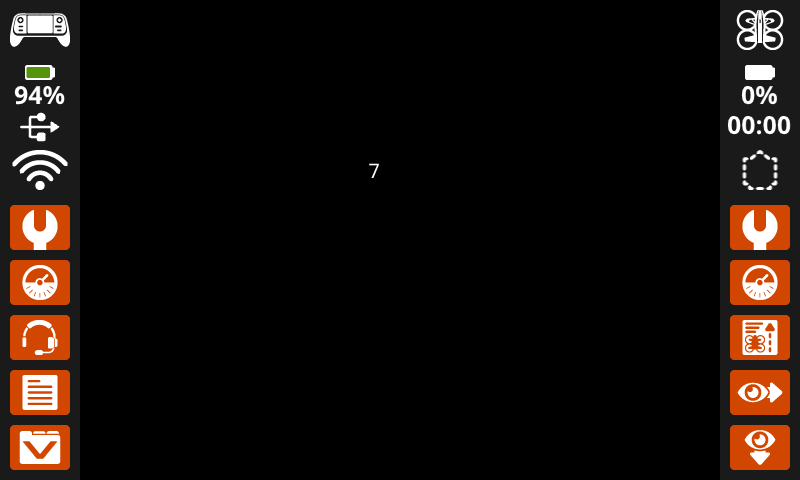 Captura de pantalla de la pantalla del controlador del dron VEX AIR, con texto blanco cerca del centro que dice 7, en la fila 7, columna 25.