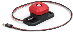 El interruptor de parachoques VEX EXP es un dispositivo de 3 cables con una base negra ancha para conectarlo a un robot y un botón rojo pulsable en la parte superior.
