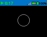La pantalla del Cerebro muestra un círculo con un fino borde blanco dibujado en el centro.