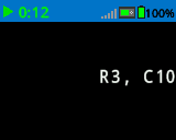 Captura de pantalla del EXP Brain que muestra "R3, C10" impreso en la pantalla.