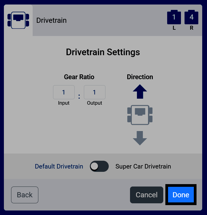 Captura de pantalla de la pantalla de Configuración de la transmisión, con el botón Listo resaltado.