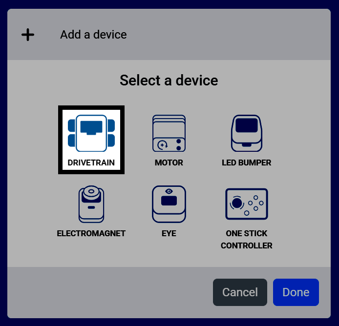 Captura de pantalla de la pantalla Seleccionar un dispositivo, con el sistema de transmisión resaltado.