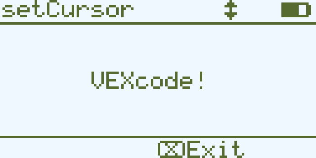 Pantalla del cerebro IQ (1.ª generación) que muestra el texto centrado "VEXcode!".