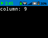 Captura de pantalla de la pantalla del cerebro IQ (2.ª generación) que muestra la columna 9 en blanco en la parte superior de la pantalla, en la posición de la fila 1, columna 9.