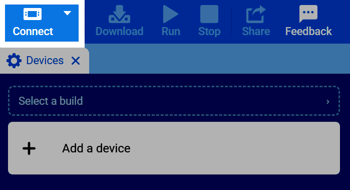 Captura de pantalla de la barra de herramientas de VEXcode IQ (2.ª generación) con el botón Conectar resaltado.