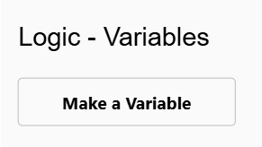 Captura de pantalla de la caja de herramientas con la categoría Lógica - Variables abierta y el botón Crear una variable resaltado.