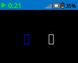 Captura de pantalla de IQ Brain con dos pequeños rectángulos dibujados en la mitad inferior de la pantalla. El rectángulo de la izquierda es azul y el de la derecha es blanco.