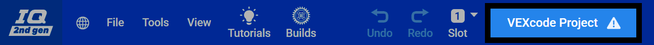Screenshot of the VEXcode toolbar, with the project name highlighted.
