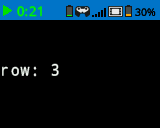 Captura de pantalla de la pantalla del cerebro IQ (2.ª generación) que muestra la fila de texto 3 en blanco en el lado izquierdo de la pantalla, en la posición de la fila 3, columna 12.
