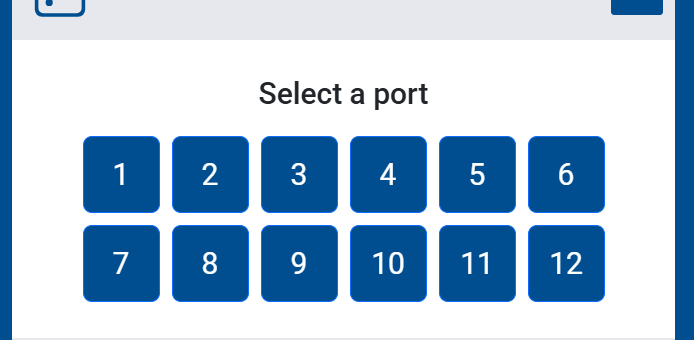 Screenshot of the Select a port screen for a Motor, showing ports 1 through 12 to choose from.