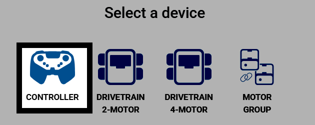 Screenshot of the Select a device screen, with Controller highlighted.