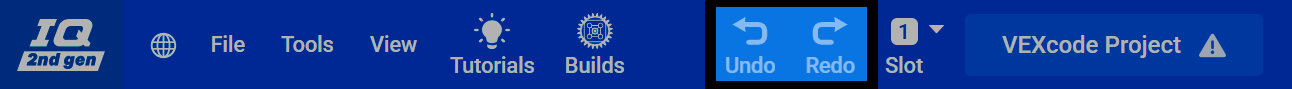 Screenshot of the VEXcode toolbar, with the Undo and Redo buttons highlighted.