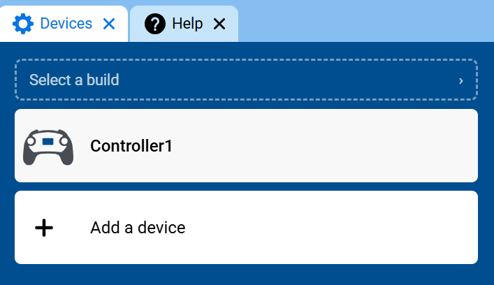 Captura de pantalla de la pestaña Dispositivos, donde se muestra Controller1 en la lista de dispositivos.