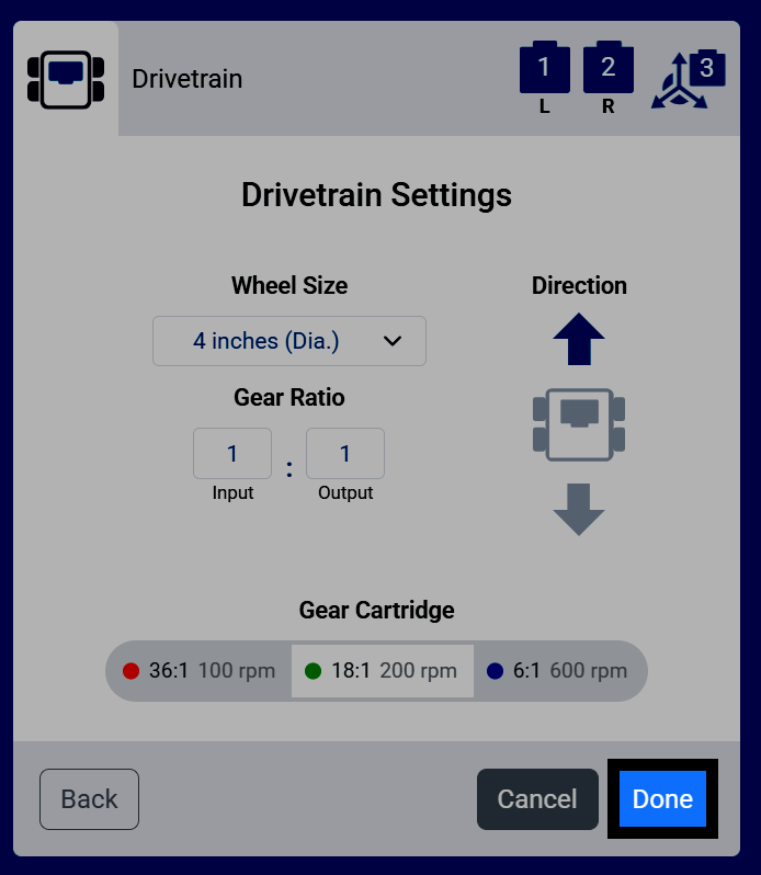 Captura de pantalla de la pantalla de Configuración de la transmisión, con el botón Listo resaltado.