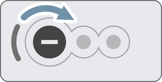 A VEX EXP Motor showing the reverse direction indicated by a minus sign and an arrow indicating it is rotating right, or clockwise.