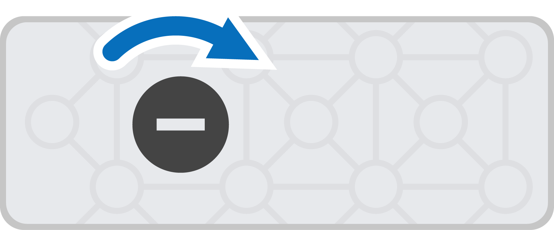 A VEX GO Motor showing the reverse direction indicated by a minus sign and an arrow indicating it is rotating right, or clockwise.