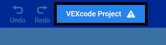 Screenshot of the VEXcode toolbar, with the default project name highlighted, showing a warning icon since it hasn't been saved yet.
