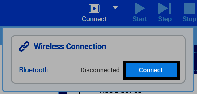 Screenshot of the Wireless Connection section, with the Connect button next to Bluetooth highlighted.