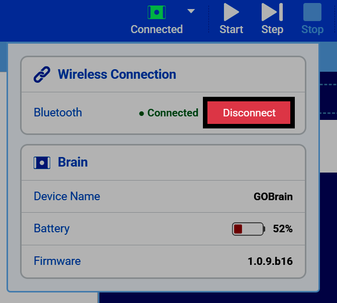 Screenshot of the Wireless Connection section, with the Disconnect button highlighted.