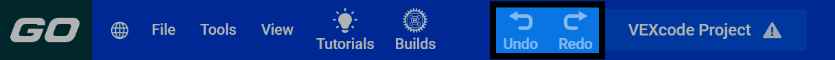 Screenshot of the VEXcode GO toolbar, with the Undo and Redo buttons highlighted.