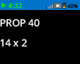 The same screenshot as the one previous, now with Prop 40 font. The screen reads Prop 40 on the top line and 14 by 2 on the second.
