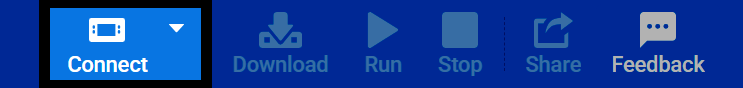 Screenshot of the VEXcode toolbar, with the Connect button highlighted.